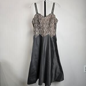 Vintage‎ Barbizon Colette Lace Slip Dress Black Grey Floral Scalloped Whimsigoth